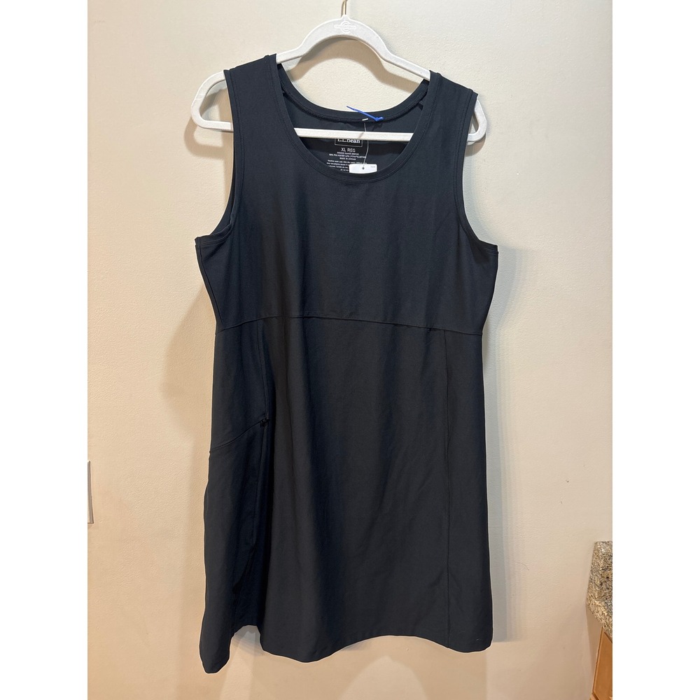 NWT LL Bean Fitness Sleeveless Dress Black XL Reg Activewear Pocket Athletic - Picture 1 of 5